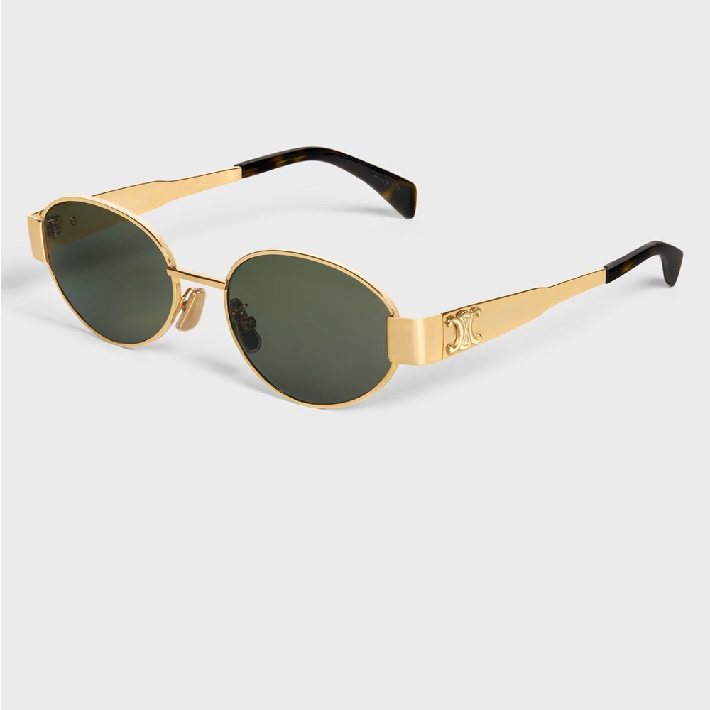 - Celine CL40235U Triomphe Gold Metal Frame Green Lenses Sunglasses